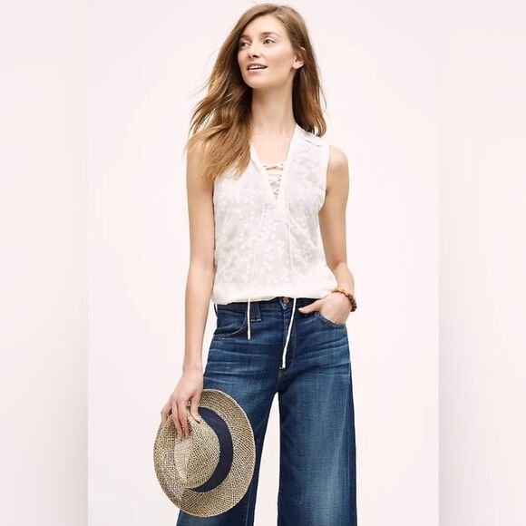 Anthropologie Maeve Embroidered Lace-Up Tank - Picture 1 of 10